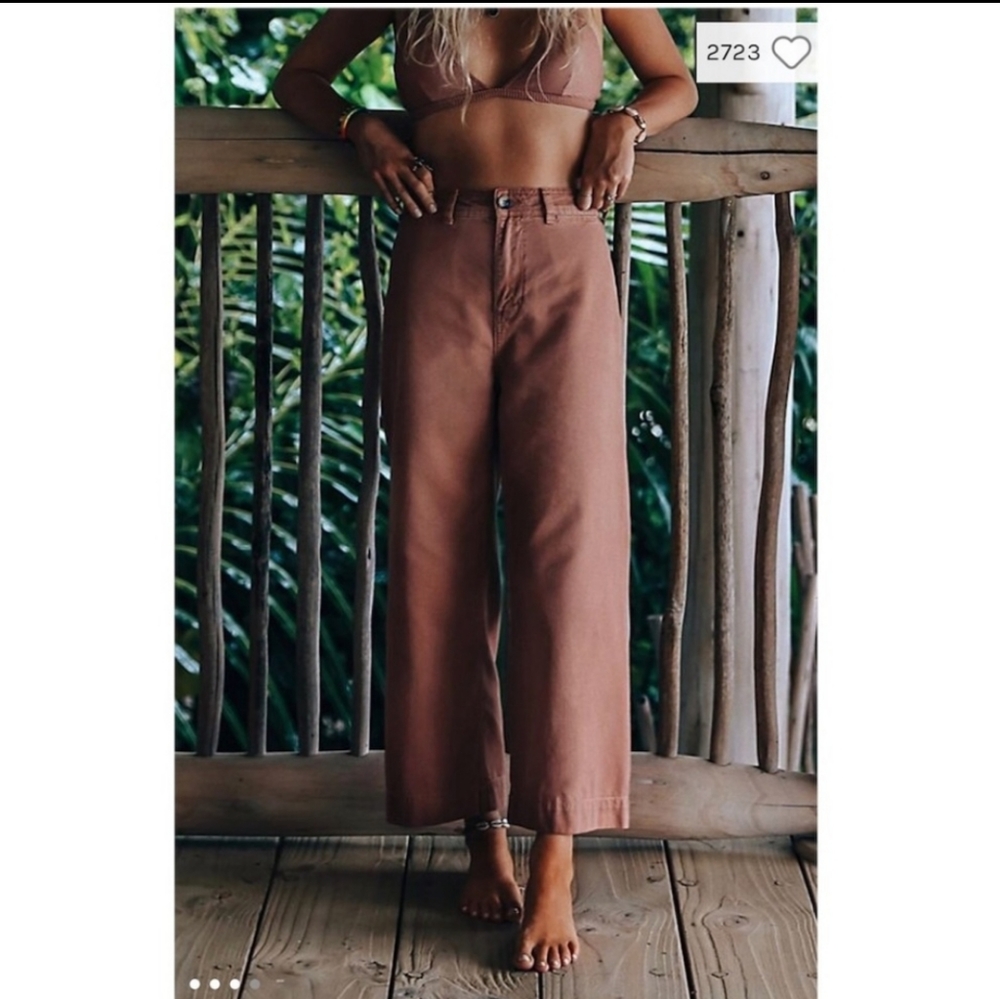 Free People Wide Leg Flare Jeans in Dusty Rose Brown